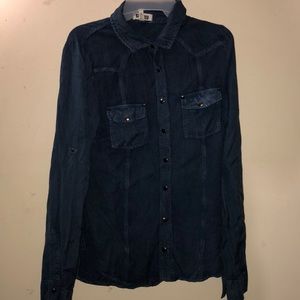 blue jean button up long sleeve shirt